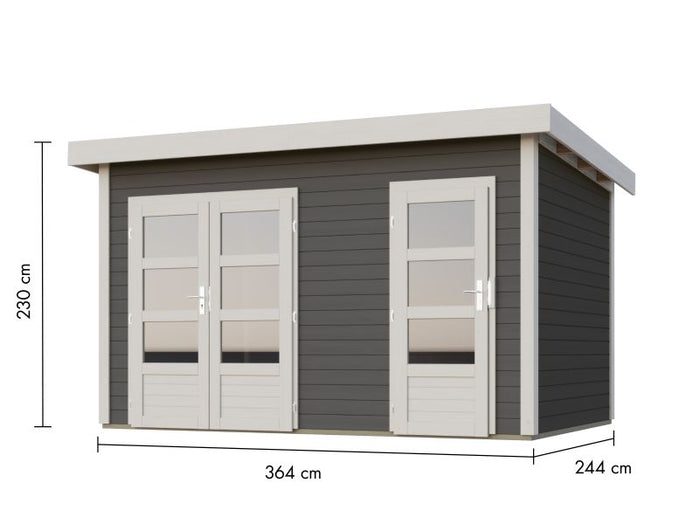 Karibu Gartenhaus Tintrup 2-Raum-Haus in terragrau 28 mm