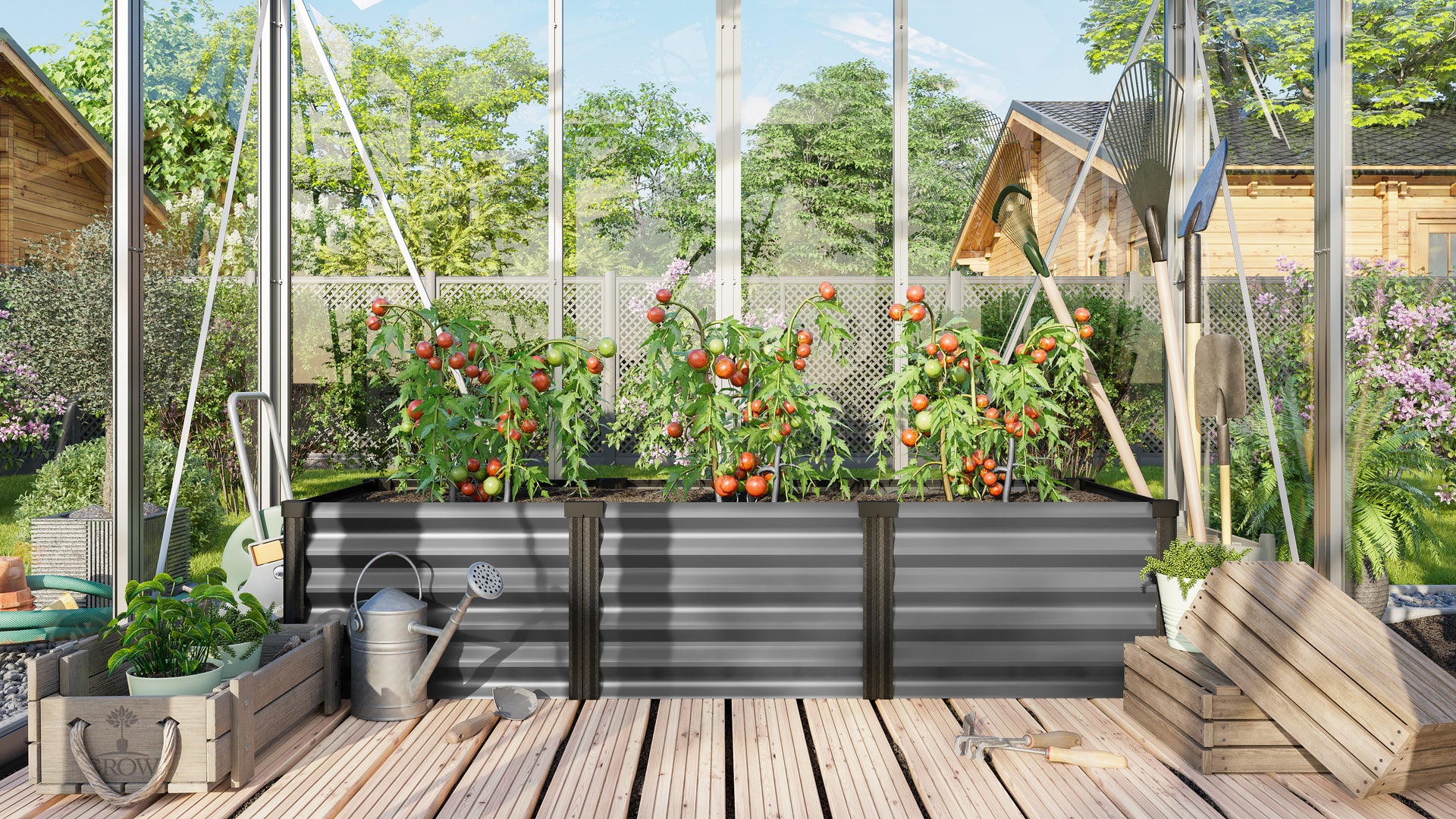 Vitavia Gewächshaus-SET Palma 3250 ESG/HKP schwarz, inkl. Hochbeet Linus IN-OUT, inkl. Mäusegitter für Hochbeete und Metallsieb-Set