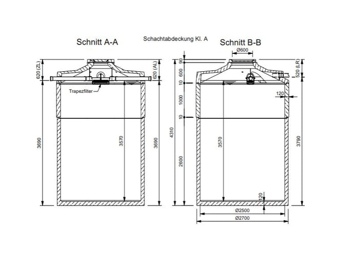 Mall Betonzisterne Family 17500 Liter, begehbar, mit Trapezfilter