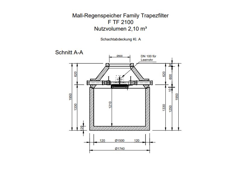 Mall Betonzisterne Family 2100 Liter, begehbar, mit Trapezfilter