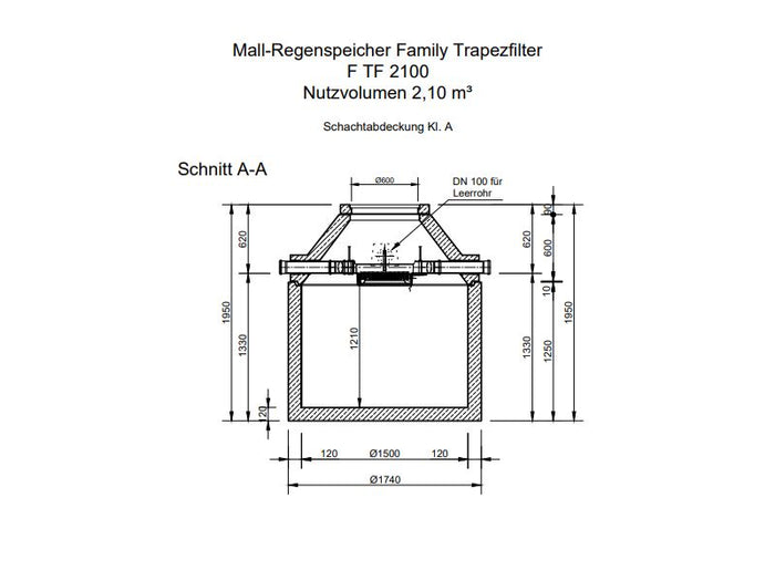 Mall Betonzisterne Family 2100 Liter, begehbar, mit Trapezfilter