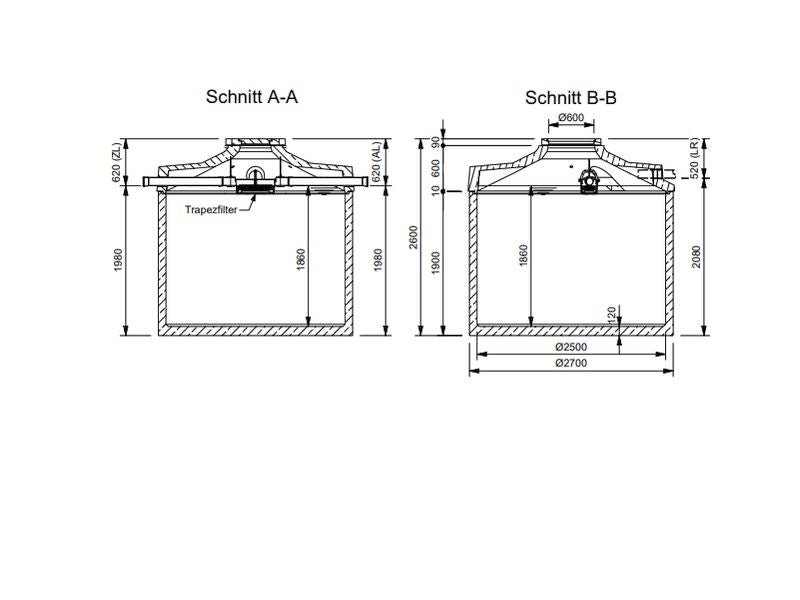 Mall Betonzisterne Family 9100 Liter, begehbar, mit Trapezfilter