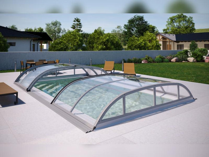 Albixon Pool-Überdachung Dallas Clear A, Silber mit klarem Polycarbonat