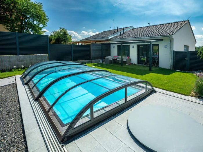 Albixon Pool-Überdachung Dallas Clear A, Silber mit klarem Polycarbonat