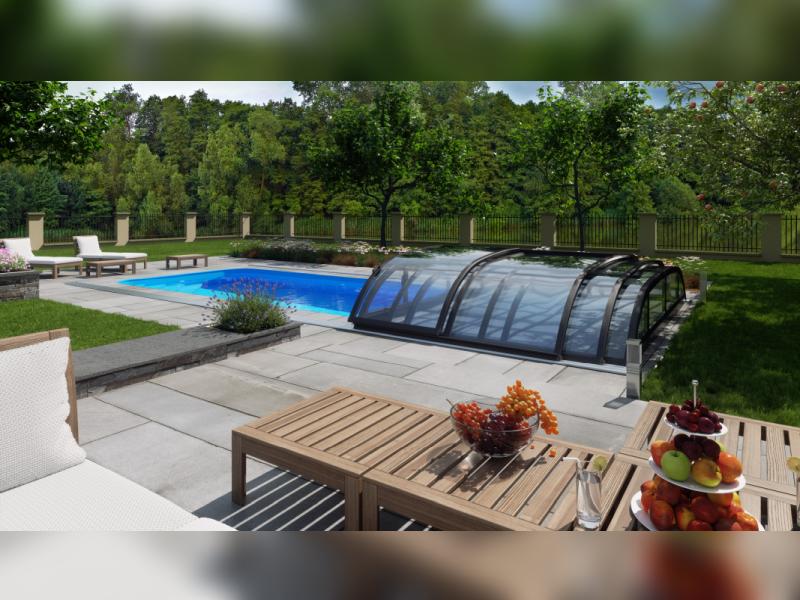 Albixon Pool-Überdachung Dallas Clear A, Silber mit klarem Polycarbonat