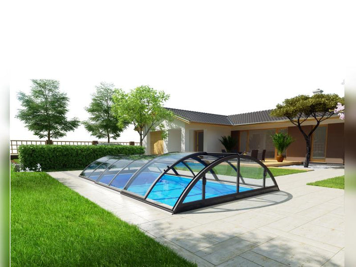 Albixon Pool-Überdachung KLASIK Clear A, Anthrazit mit Klarglas