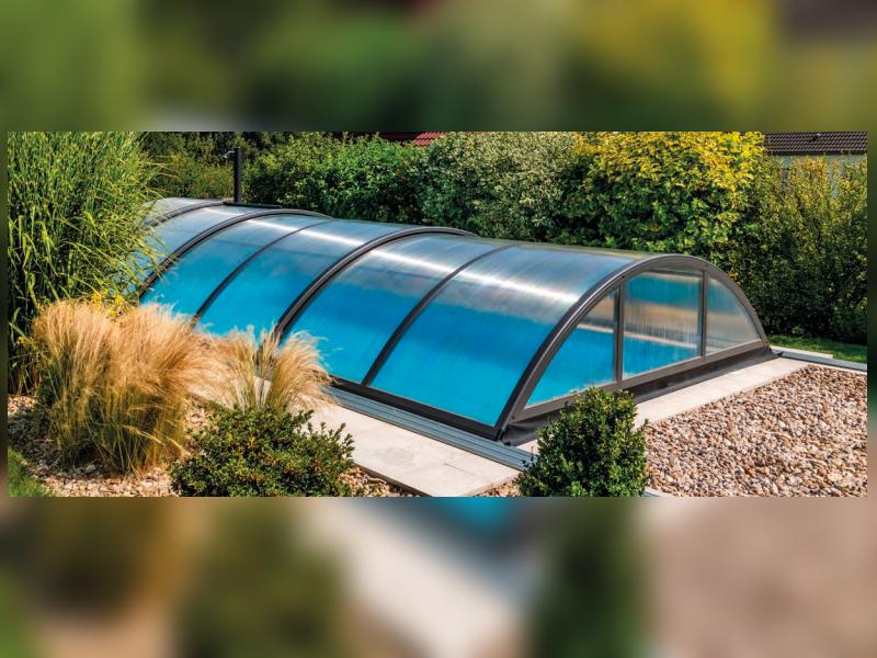 Albixon Pool-Überdachung KLASIK Clear D, Anthrazit mit Klarglas
