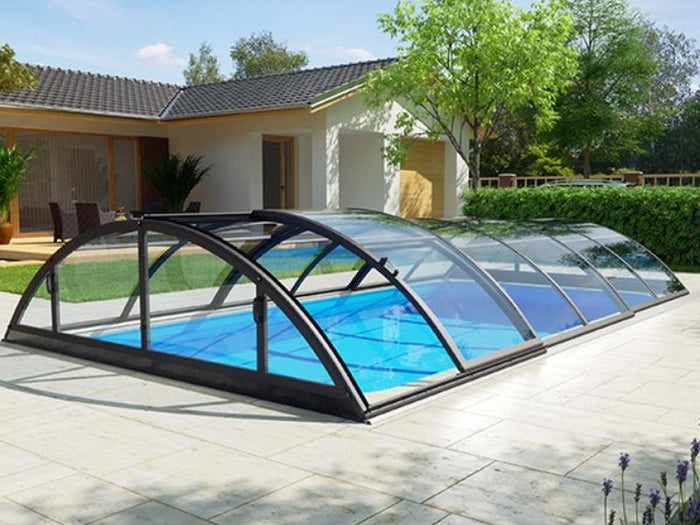 Albixon Pool-Überdachung KLASIK Clear S, Anthrazit mit Klarglas