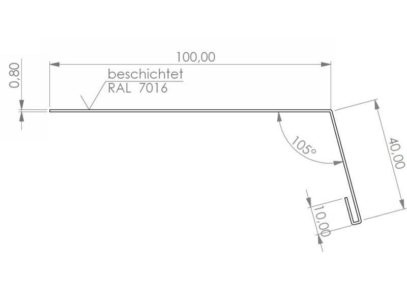 Aluminium Rinneneinhang 200 cm, Typ 8 für Dachtraufe/Dachrinne anthrazit-grau - 11 Stück