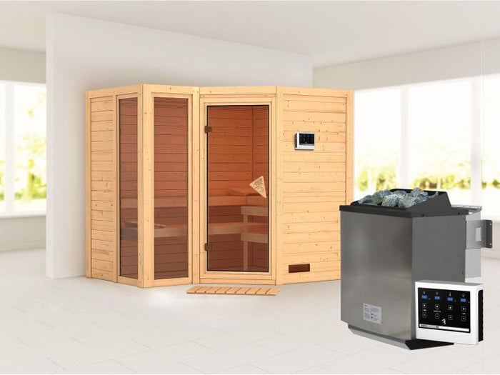 Amara - Karibu Sauna inkl. 9-kW-Bioofen - ohne Dachkranz -