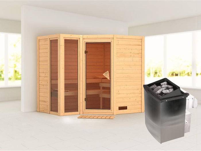 Amara - Karibu Sauna inkl. 9-kW-Ofen - ohne Dachkranz -