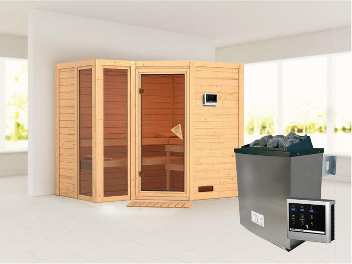 Amara - Karibu Sauna inkl. 9-kW-Ofen - ohne Dachkranz -