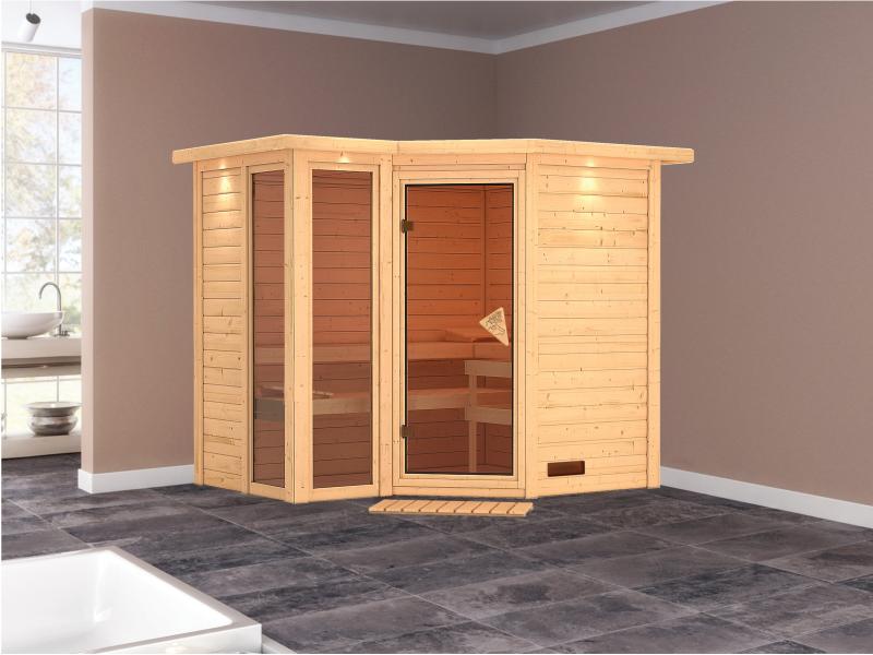 Amara - Karibu Sauna ohne Ofen - mit Dachkranz -