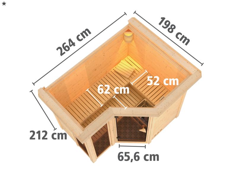 Amara - Karibu Sauna ohne Ofen - mit Dachkranz -