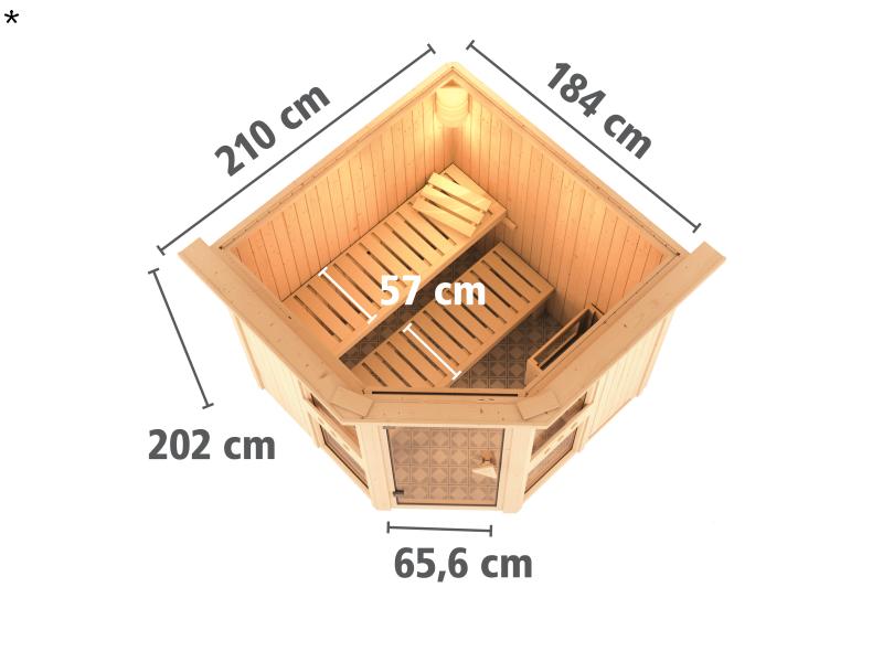 Amelia 1 - Karibu Sauna inkl. 9-kW-Bioofen - mit Dachkranz -