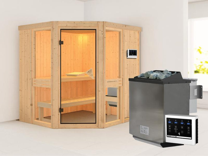 Amelia 1 - Karibu Sauna inkl. 9-kW-Bioofen - ohne Dachkranz -
