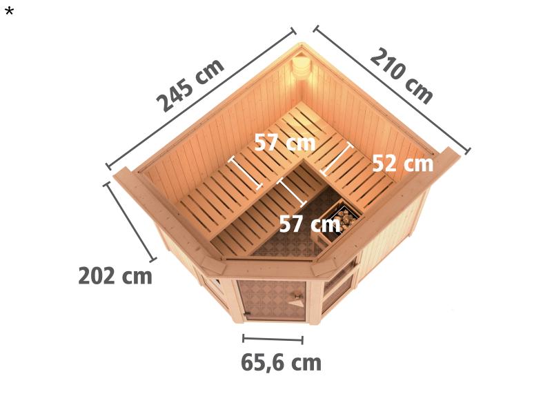 Amelia 3 - Karibu Sauna inkl. 9-kW-Bioofen - mit Dachkranz -