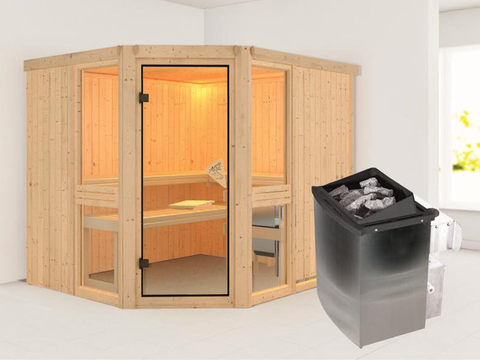 Amelia 3 - Karibu Sauna inkl. 9-kW-Ofen - ohne Dachkranz -