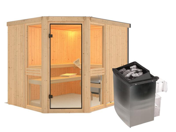 Amelia 3 - Karibu Sauna inkl. 9-kW-Ofen - ohne Dachkranz -