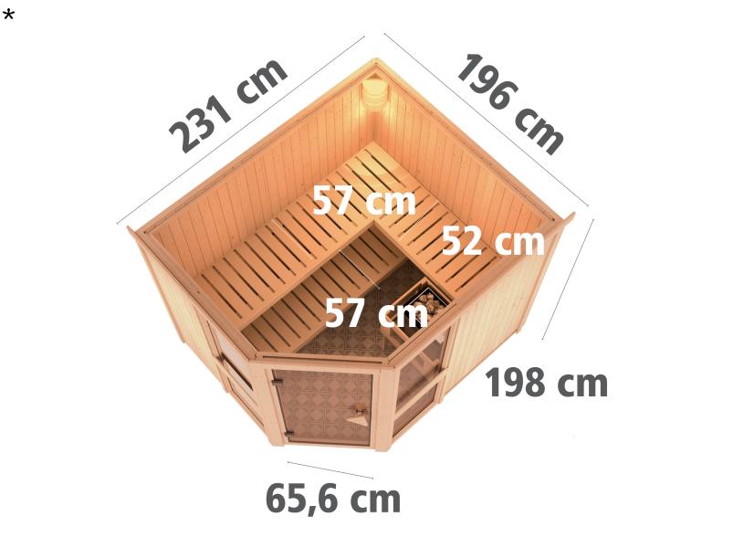 Amelia 3 - Karibu Sauna inkl. 9-kW-Ofen - ohne Dachkranz -