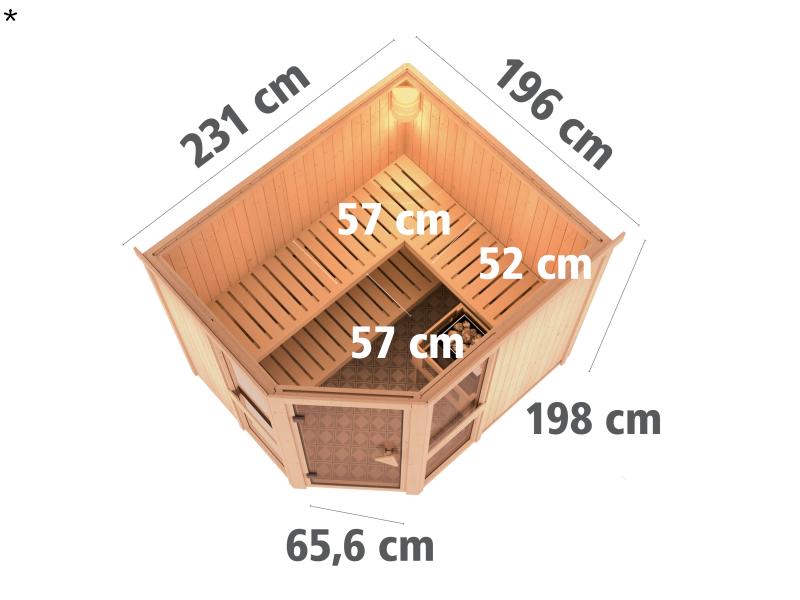 Amelia 3 - Karibu Sauna inkl. 9-kW-Ofen - ohne Dachkranz -