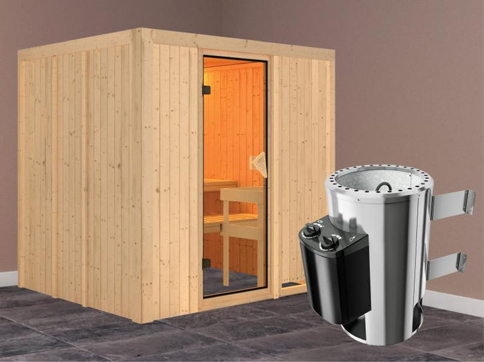 Daria - Karibu Sauna Plug & Play inkl. 3,6 kW-Ofen - ohne Dachkranz -
