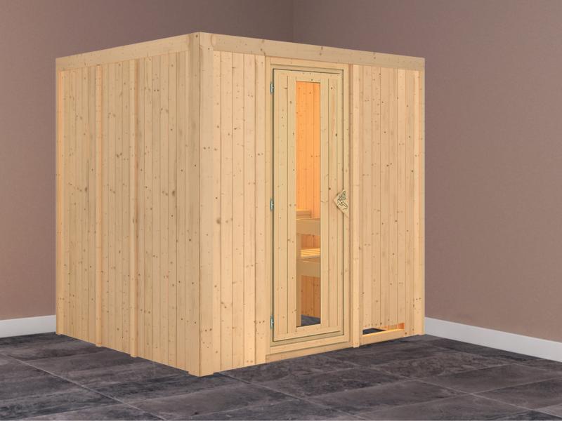 Daria - Karibu Sauna Plug & Play ohne Ofen - ohne Dachkranz - Energiespartür