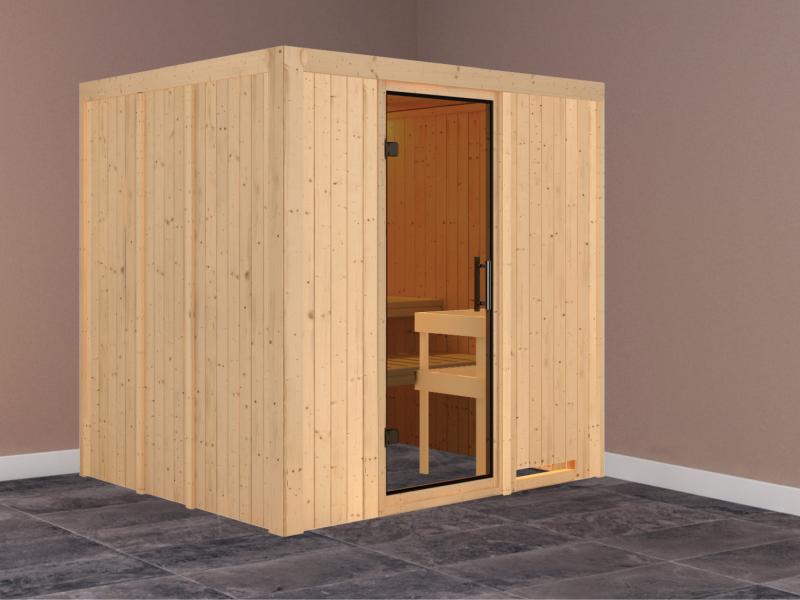 Daria - Karibu Sauna Plug & Play ohne Ofen - ohne Dachkranz - Moderne Saunatür