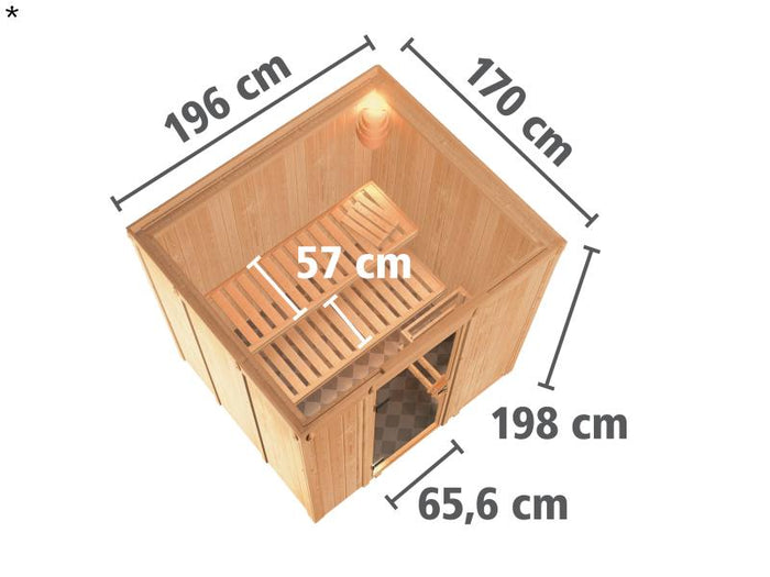 Daria - Karibu Sauna Plug & Play ohne Ofen - ohne Dachkranz - Moderne Saunatür