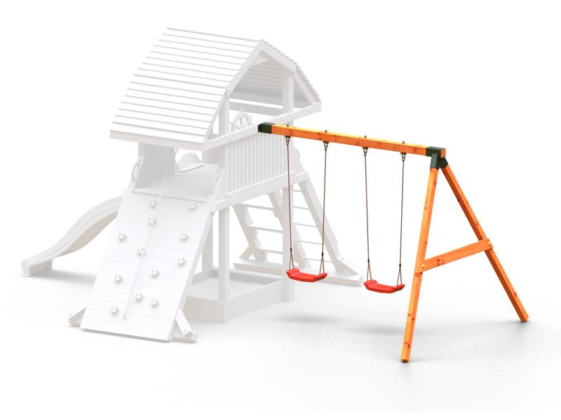 FUNGOO MODULE MOVE RED (Anbauschaukelgestell mit 2 x Schaukelsitz rot) / NADELHOLZ teak impr.