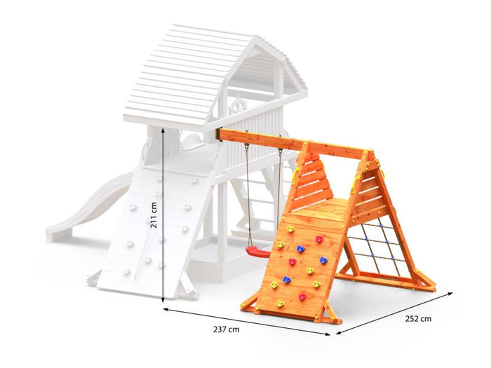 FUNGOO MODULE SPIDER RED / NADELHOLZ teak impr. (Kletterwand/Rampe mit 1 x Schaukelsitz rot)