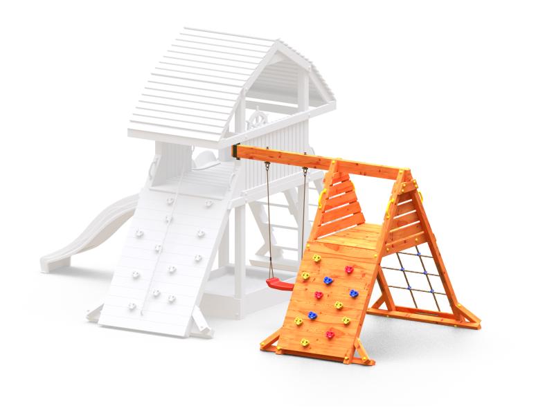 FUNGOO MODULE SPIDER RED / NADELHOLZ teak impr. (Kletterwand/Rampe mit 1 x Schaukelsitz rot)