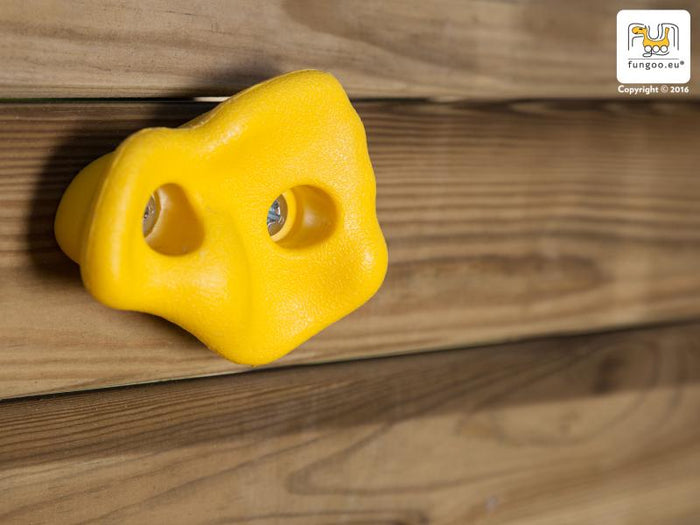 FUNGOO MODULE STEP ON (schmale Kletterwand mit 6 farbigen Klettersteinen) / NADELHOLZ teak impr.