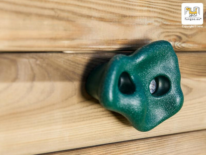 FUNGOO MODULE STEP ON (schmale Kletterwand mit 6 farbigen Klettersteinen) / NADELHOLZ teak impr.