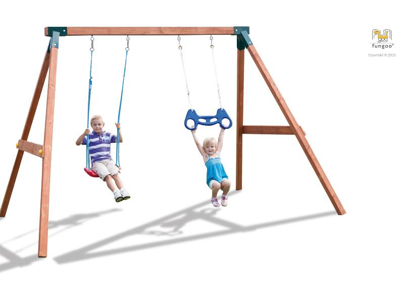 FUNGOO SWING FLY 2.0 (Schaukelgestell mit roter Schaukelsitz und grüner Schaukelsitz) / NADELHOLZ te