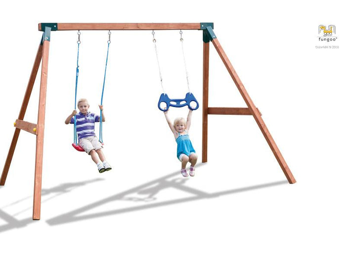 FUNGOO SWING FLY 2.0 (Schaukelgestell mit roter Schaukelsitz und grüner Schaukelsitz) / NADELHOLZ te