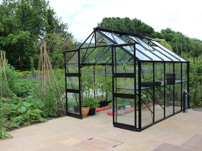 Halls Gewächshaus Cotswold Blockley 810 schwarz mit Sicherheitsglas