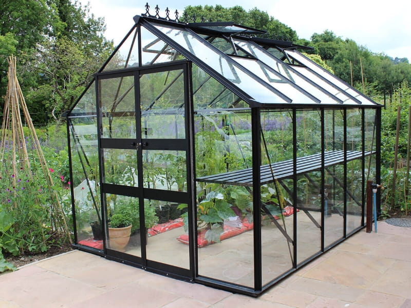 Halls Gewächshaus Cotswold Blockley 810 schwarz mit Sicherheitsglas