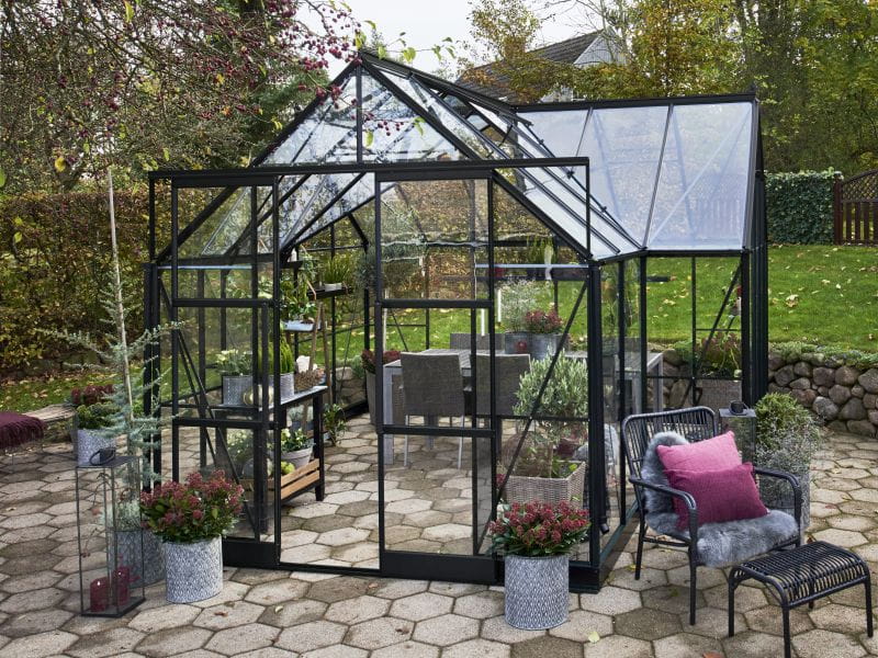 Halls Gewächshaus Garden Room Schwarz Sicherheitsglas