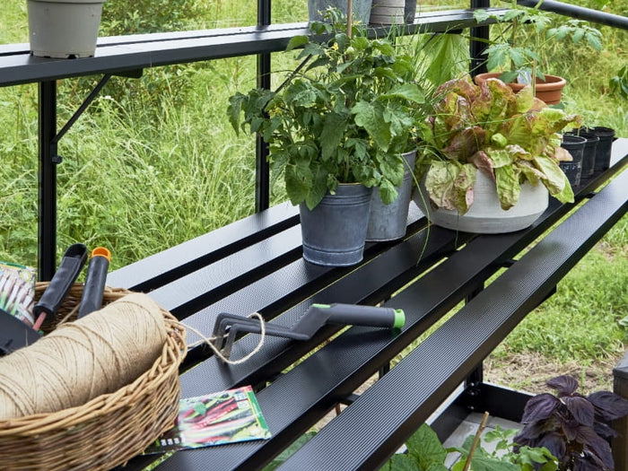 Halls Gewächshaus Integrierter Tisch - Cotswold - schwarz - 3 Sektionen