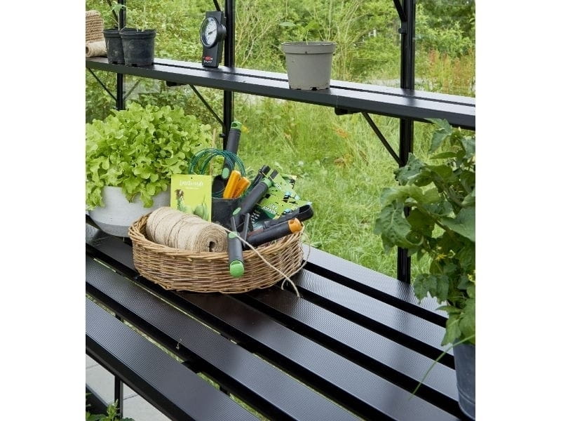 Halls Gewächshaus Integrierter Tisch - Cotswold - schwarz - 7 Sektionen