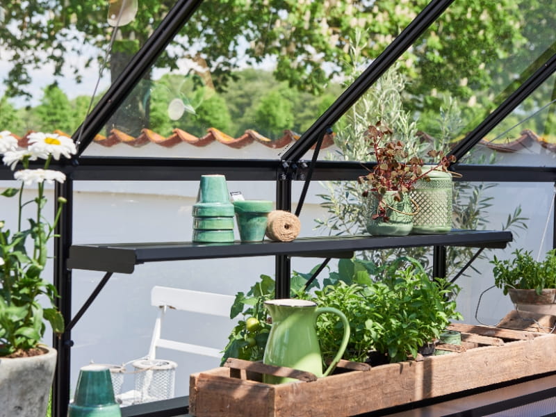 Halls Gewächshaus Integriertes Regal - Qube - schwarz - 2 Sektionen