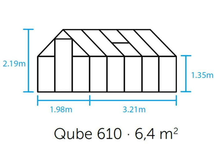 Halls Gewächshaus Qube 610 Schwarz Sicherheitsglas