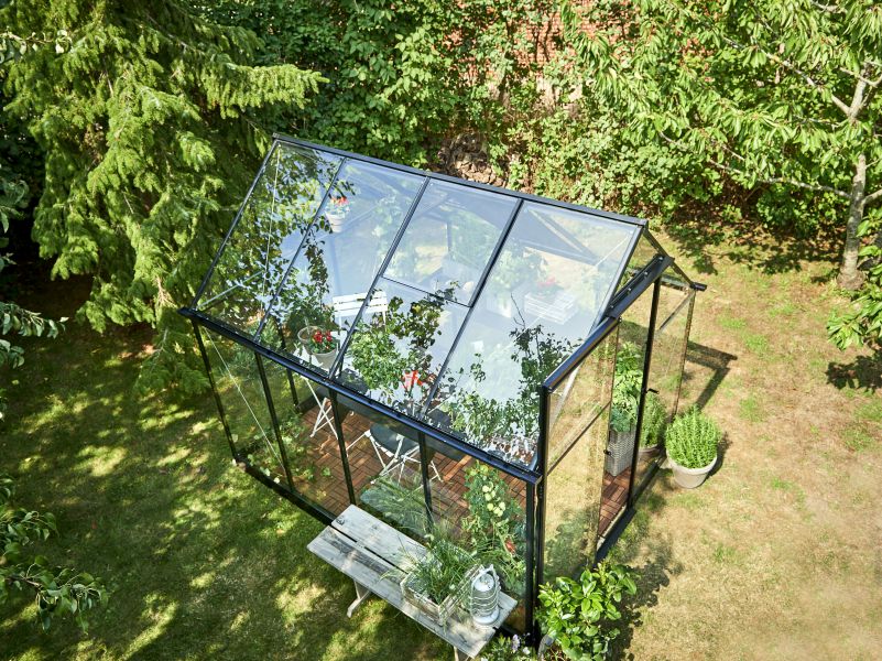 Halls Gewächshaus Qube 68 Schwarz Sicherheitsglas