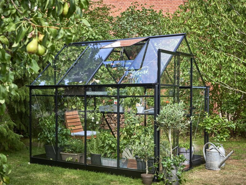 Halls Gewächshaus Qube 68 Schwarz Sicherheitsglas