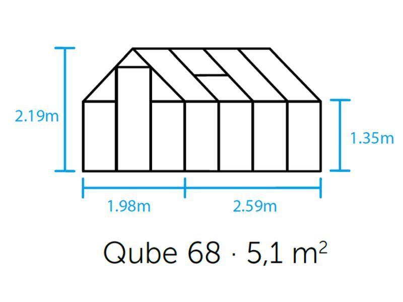 Halls Gewächshaus Qube 68 Schwarz Sicherheitsglas