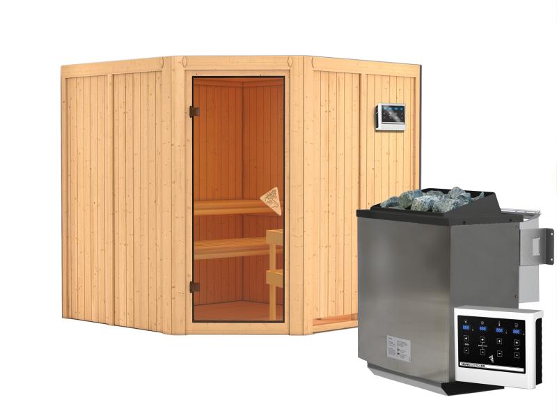 Jarin - Karibu Sauna inkl. 9-kW-Bioofen - ohne Dachkranz -