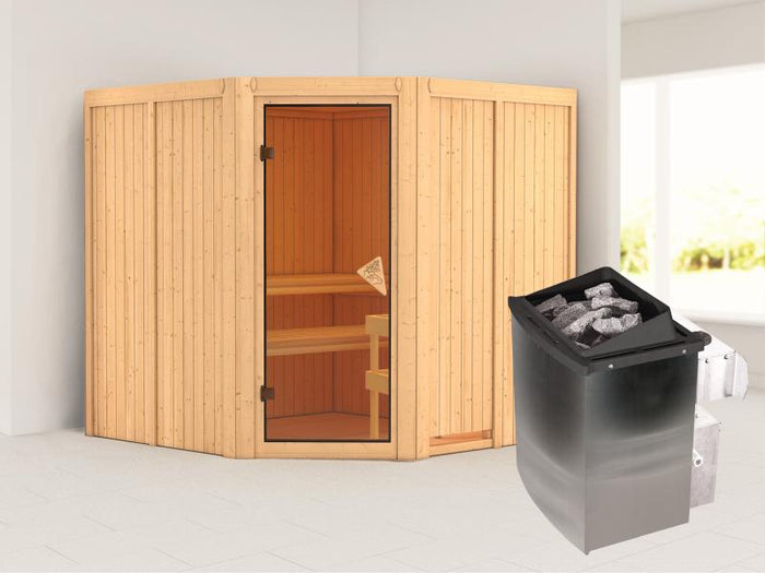 Jarin - Karibu Sauna inkl. 9-kW-Ofen - ohne Dachkranz -