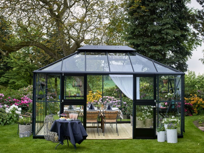 Juliana Gewächshaus Grand Oase 13 qm, Anthrazit pulverbeschichtet, 3mm Sicherheitsglas