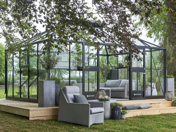 Juliana Gewächshaus Grand Oase 18,8 qm, Anthrazit pulverbeschichtet, 3mm Sicherheitsglas